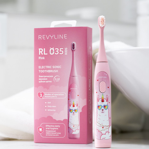 Электрическая звуковая зубная щётка Revyline RL 035 Kids, Pink