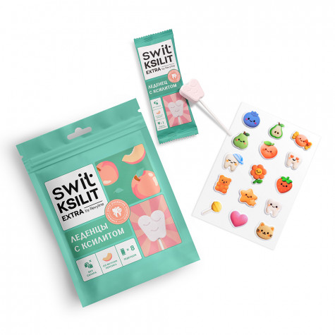 Леденцы на палочке Swit by Revyline Ksilit Extra Персик, 8 шт.